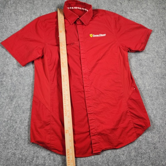 Puma Shirt Mens XL Red Ferrari Corse Clienti Red Short Sleeve Button Up - Picture 6 of 15